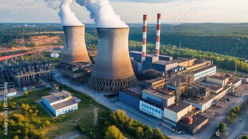 Wallpaper Mural Industrial Power Plant with Cooling Towers and Smoke Torontodigital.ca