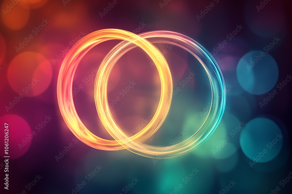 Circles intersecting to form a glowing Venn diagram with a dark abstract background Circles intersecting to form a glowing Venn diagram with a dark abstract background