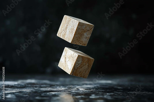 Wallpaper Mural A stacked set of minimalist 3D blocks hovering in space in a dark background with gentle lighting Torontodigital.ca