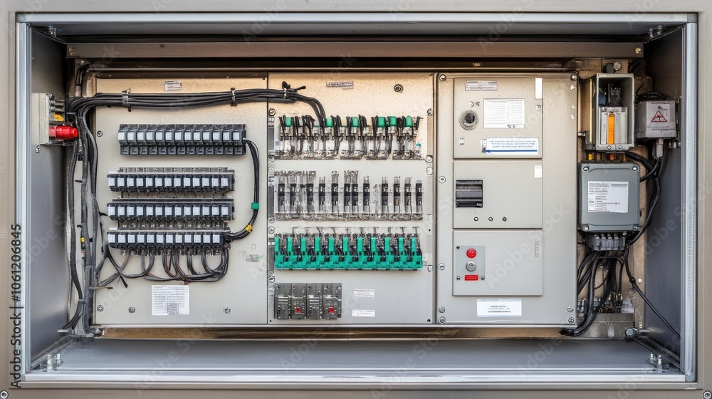 Obraz premium Control Panel with Electrical Components and Wiring
