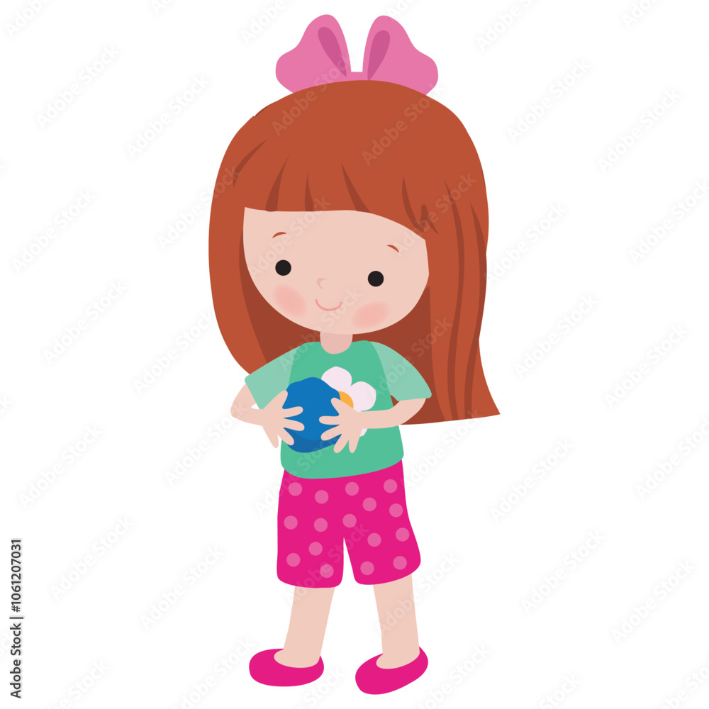 Cute little artist girl sculpting vector cartoon flat style illustration Cute little artist girl sculpting vector cartoon flat style illustration