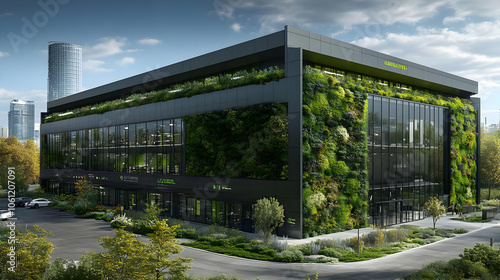 Modern Office Building with Green Wall 3D Illustration