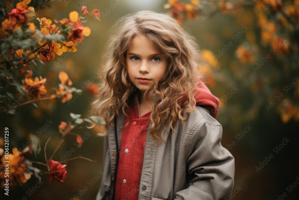 Portrait of a beautiful little girl with curly hair in autumn park Portrait of a beautiful little girl with curly hair in autumn park
