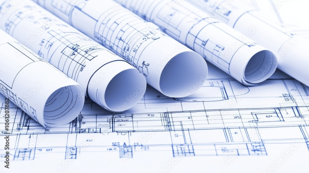 Detailed Architect Blueprints and Plans on Table Detailed Architect Blueprints and Plans on Table