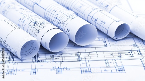 Detailed Architect Blueprints and Plans on Table