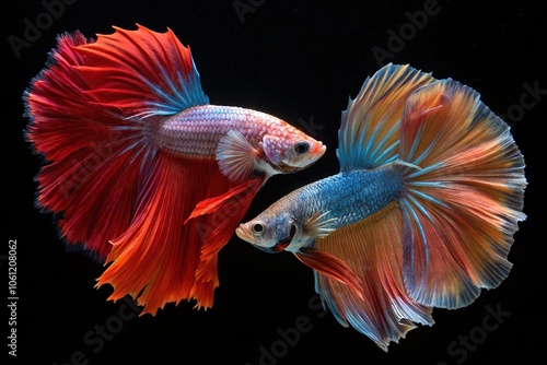 Multicolor Half Moon Siamese Fighting Fish on Dark Background