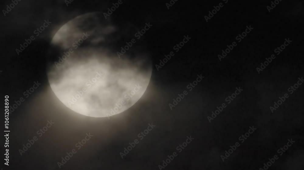 4k video of high thin clouds sailing across the face of a large full moon as it drifts lower in the dark night sky on October 17, 2024. 4k video of high thin clouds sailing across the face of a large full moon as it drifts lower in the dark night sky on October 17, 2024.