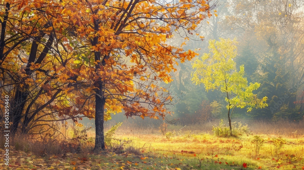 Autumn forest landscape with beautiful tree views Autumn forest landscape with beautiful tree views