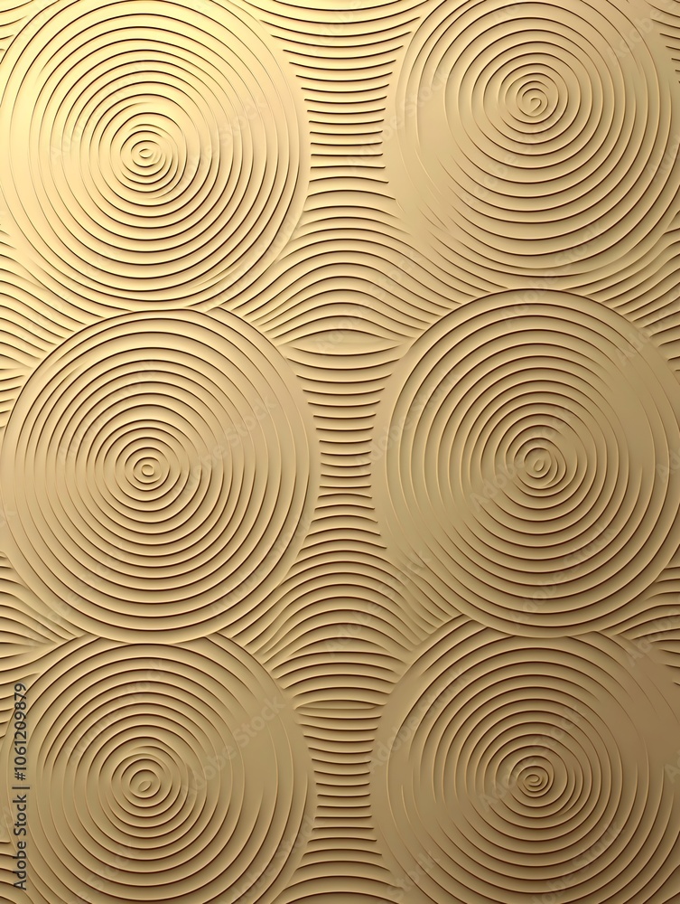 A close-up of an elegant gold textured wall featuring concentric circular patterns, creating a sophisticated and contemporary aesthetic for interior design. A close-up of an elegant gold textured wall featuring concentric circular patterns, creating a sophisticated and contemporary aesthetic for interior design.
