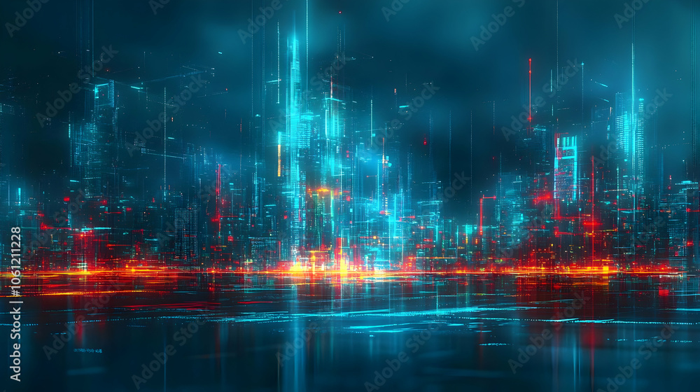 Naklejka premium Digital Cityscape 3D Illustration