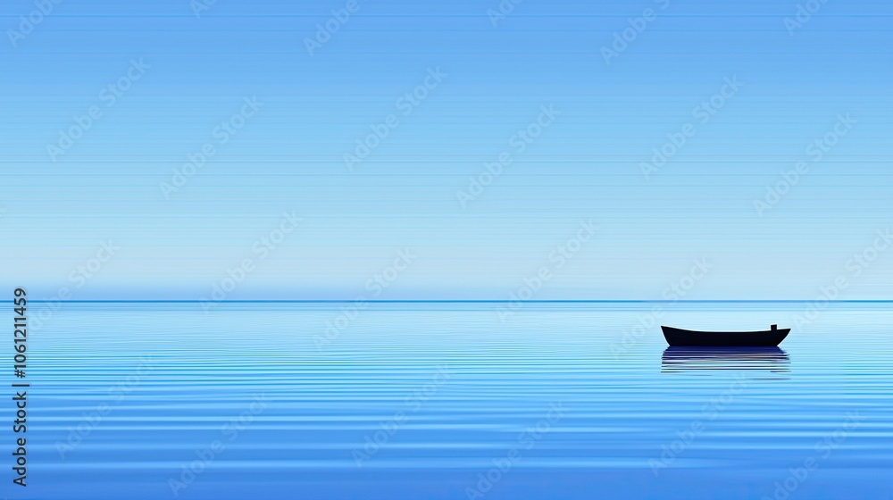 Serene view of a lone boat on calm water under a clear blue sky.