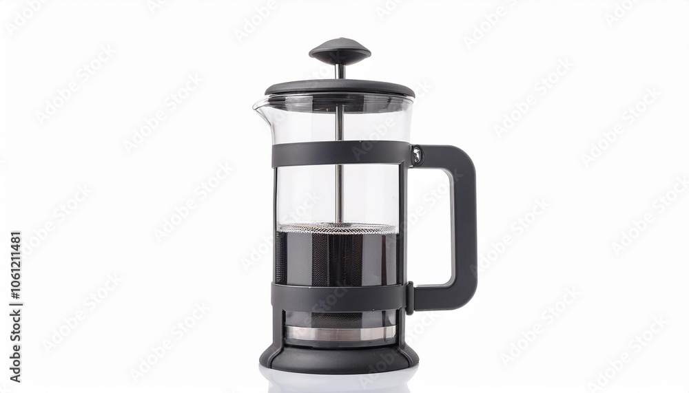 French Press on White Background Isolated. Full Shot of Kitchen Utensils. French Press on White Background Isolated. Full Shot of Kitchen Utensils.