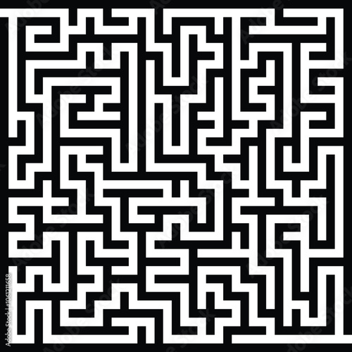 Black and white labyrinth pattern vector illustration for a challenging puzzle game design
