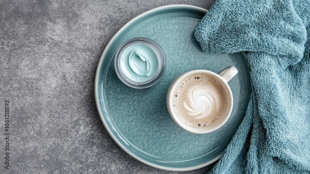 Cozy Coffee Moment with Cream and Soft Towel Cozy Coffee Moment with Cream and Soft Towel