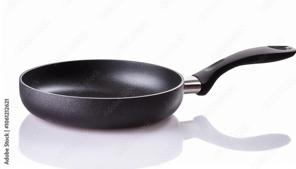 Nonstick Skillet on White Background Isolated. Full Shot of Kitchen Utensils. Nonstick Skillet on White Background Isolated. Full Shot of Kitchen Utensils.