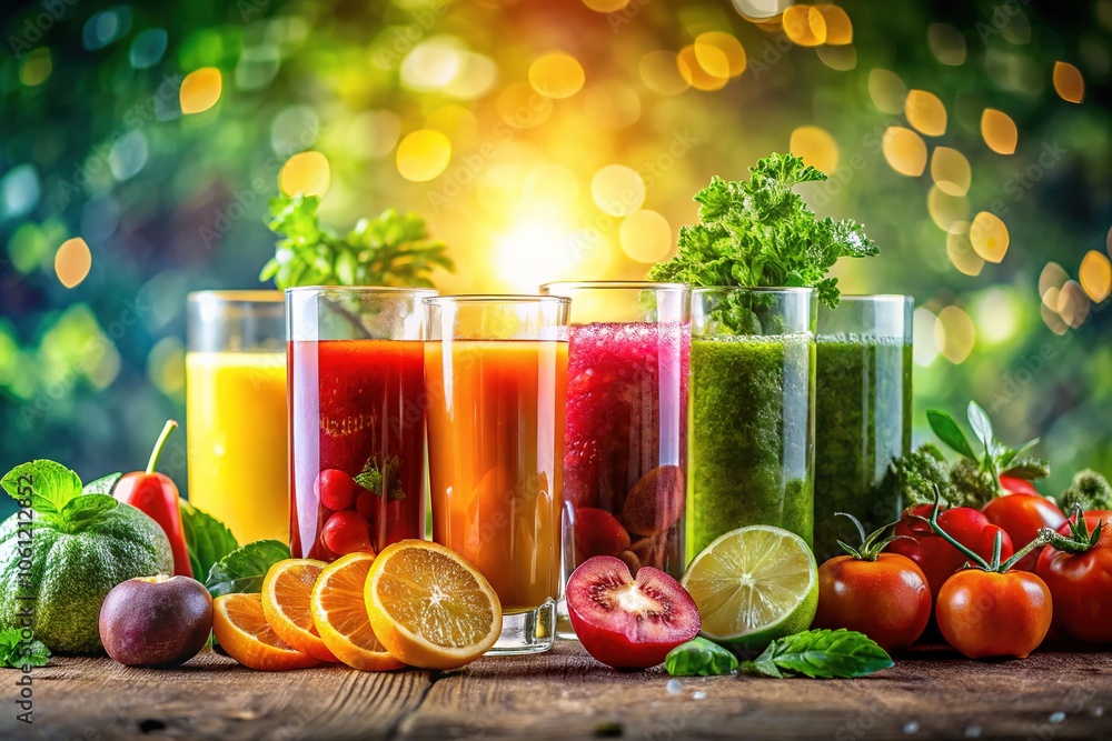 Vibrant Double Exposure: Fruit & Vegetable Juices Vibrant Double Exposure: Fruit & Vegetable Juices