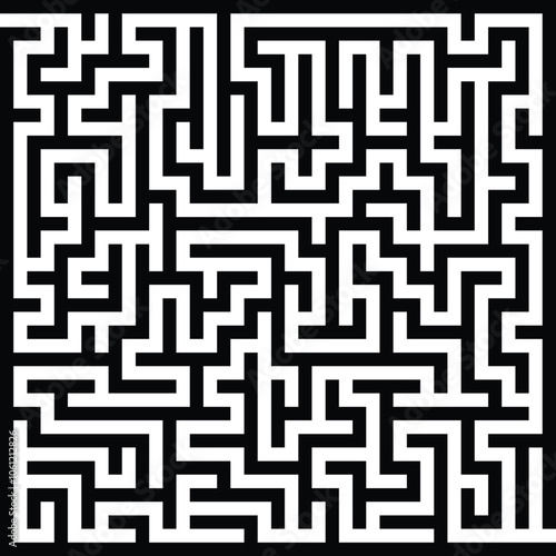 Black and white labyrinth pattern vector illustration for a challenging puzzle game design