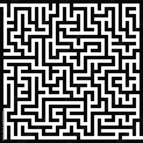 Black and white labyrinth pattern vector illustration for a challenging puzzle game design