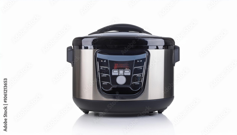 Fototapeta premium Slow Cooker on White Background Isolated. Full Shot of Kitchen Utensils.