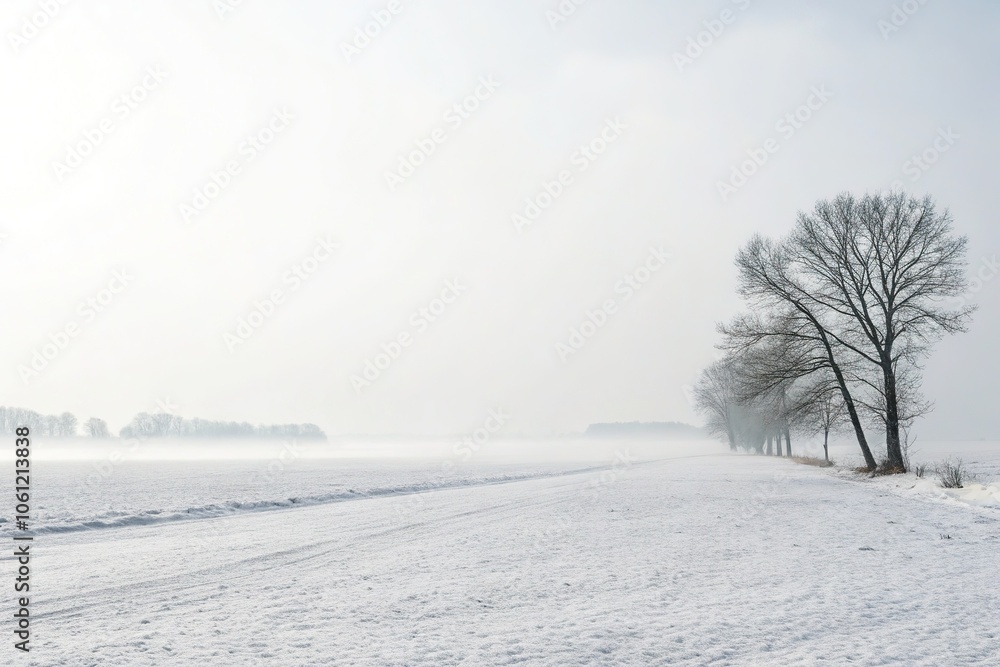 Winter's embrace, fog paints a tranquil, ethereal landscape. Winter's embrace, fog paints a tranquil, ethereal landscape.
