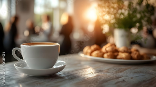 White Coffee Cup on Wooden Table - Illustration