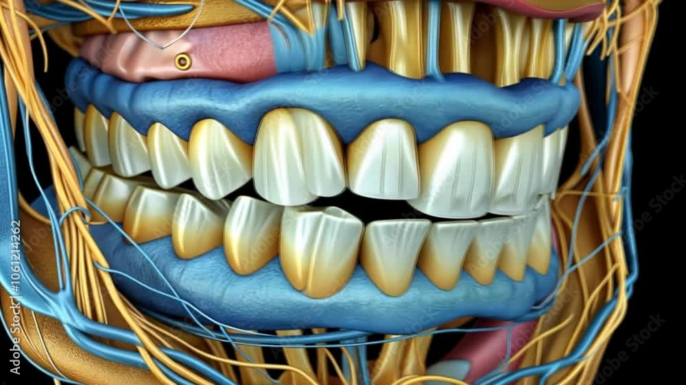 A close-up view reveals the intricate structure of human teeth ...