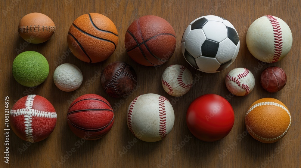 Assorted Sport Balls on Wooden Surface Assorted Sport Balls on Wooden Surface