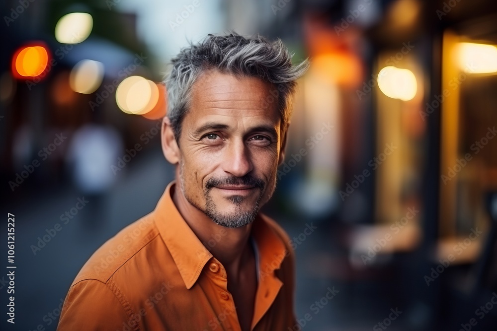 Portrait of handsome middle-aged man in the city at night Portrait of handsome middle-aged man in the city at night