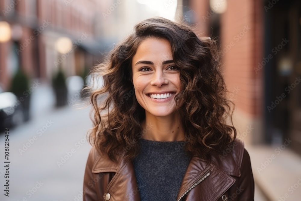 Portrait of a beautiful young woman smiling at the camera in the city Portrait of a beautiful young woman smiling at the camera in the city