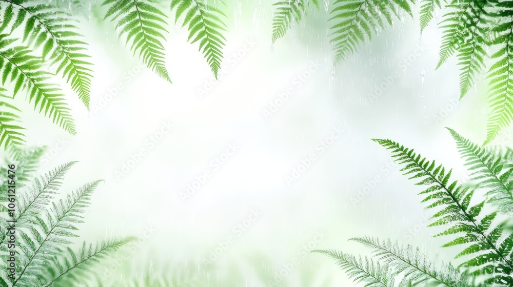 A serene background featuring lush ferns against a soft, misty backdrop. A serene background featuring lush ferns against a soft, misty backdrop.