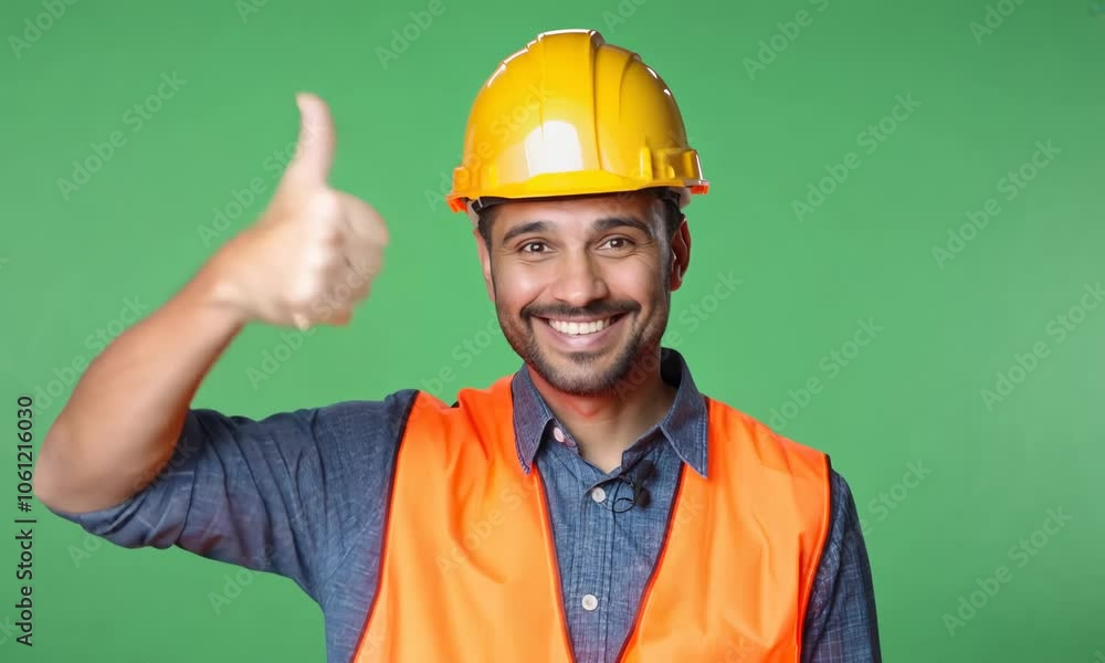 construction worker giving a thumbs-up gesture isolate on green screen background construction worker giving a thumbs-up gesture isolate on green screen background