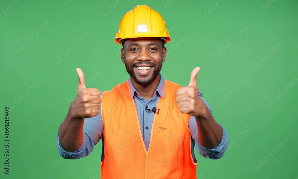 construction worker giving a thumbs-up gesture isolate on green screen background construction worker giving a thumbs-up gesture isolate on green screen background