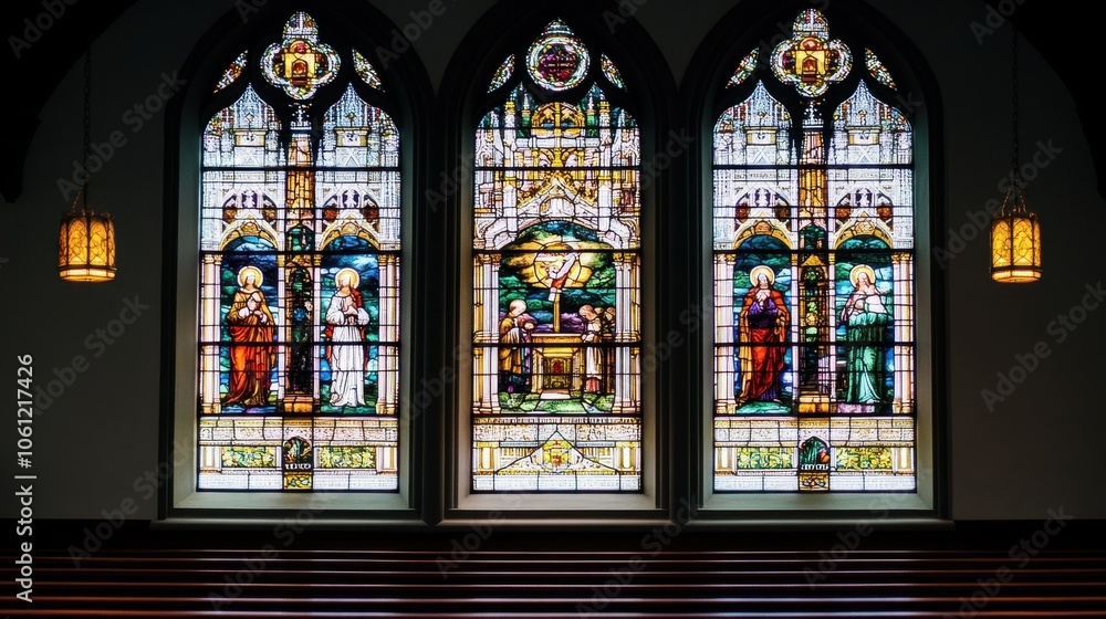 Magnificent Stained Glass Windows in a Gothic Cathedral Magnificent Stained Glass Windows in a Gothic Cathedral
