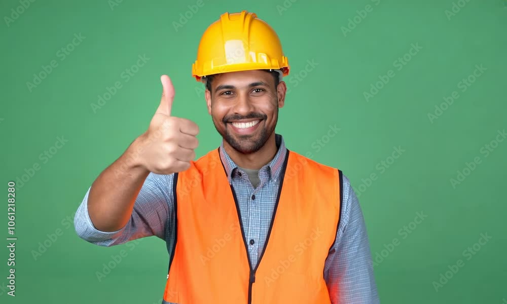 construction worker giving a thumbs-up gesture isolate on green screen background construction worker giving a thumbs-up gesture isolate on green screen background