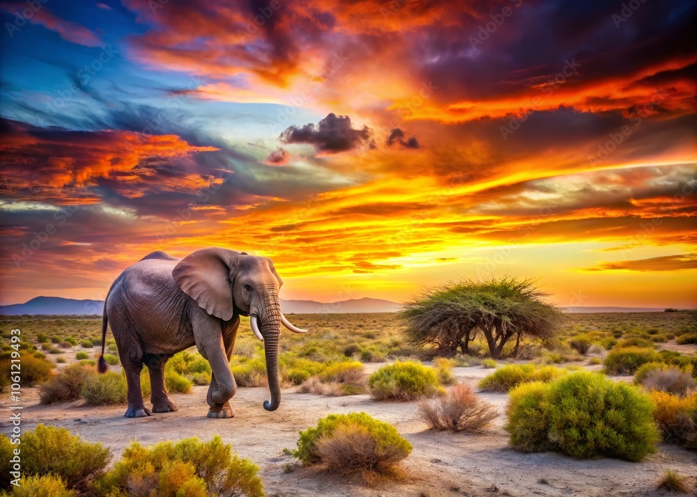 Fototapeta premium Majestic African Elephant in Etosha National Park: A Stunning Portrait of Loxodonta africana Amidst Namibian Landscapes