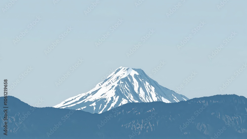 Generative AI, Minimalist Mountain Landscape with Soft Pastel Blue Background Generative AI, Minimalist Mountain Landscape with Soft Pastel Blue Background