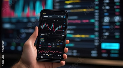 Hand Holding Smartphone with Stock Market Chart on Display