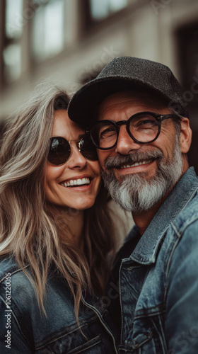 Photo of Happy Hipster Couple. Image is finalized with kodak vista colored Black Urban Lightroom Preset for Instagram.