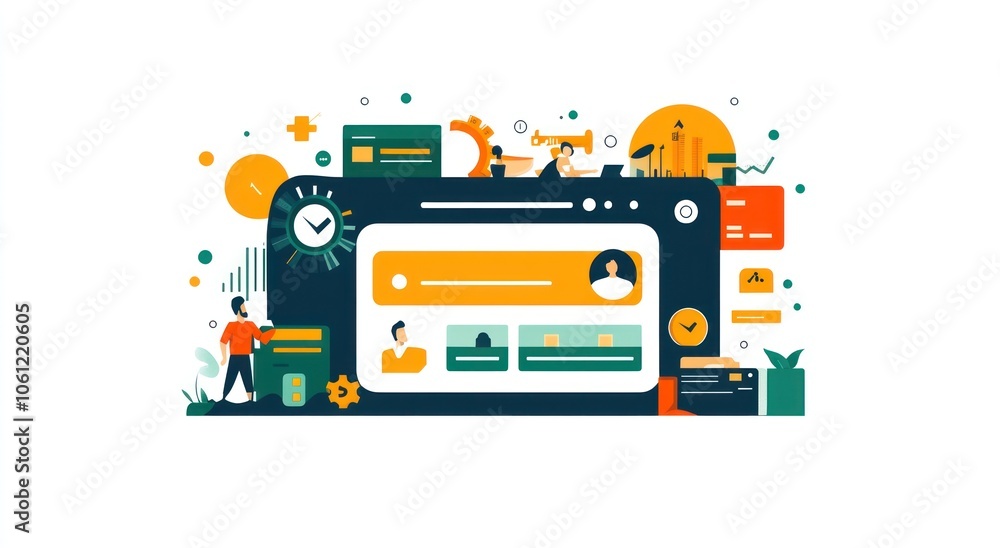 Digital interface illustration showcasing user profiles and data management. Digital interface illustration showcasing user profiles and data management.