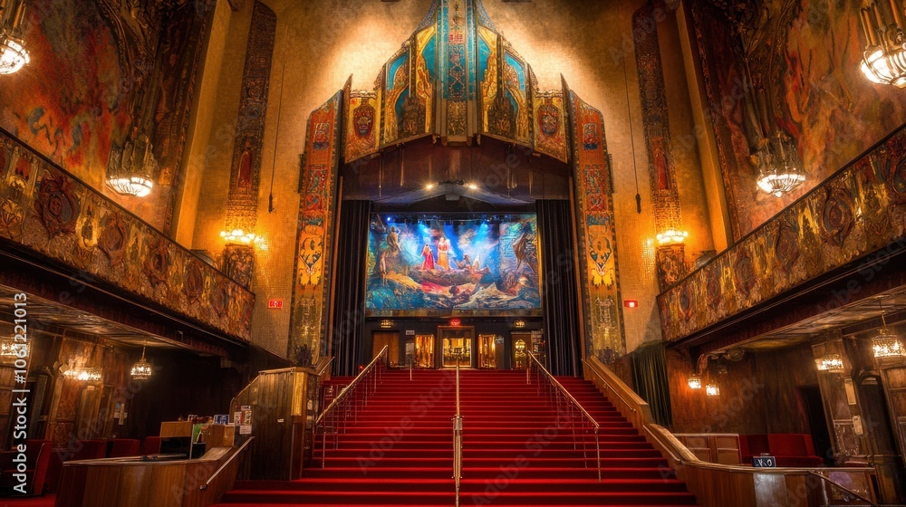 Obraz premium Majestic Theater Entrance with Ornate Decorations and Stairs