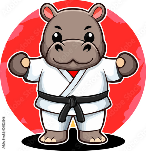 Dwarf hippo Wearing a black belt Tekwondo suit photo