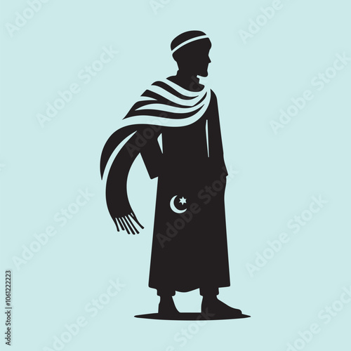 muslim arab man logo vector, muslim arab man silhouette vector icon black and white full body