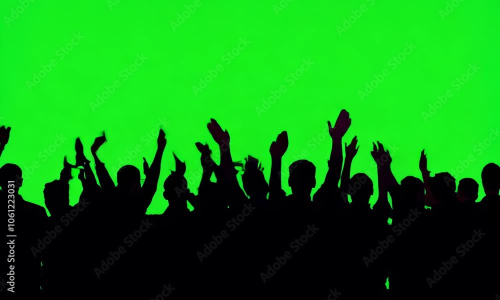 Crowd silhouette of people at a club concert or sports event. on Green screen background