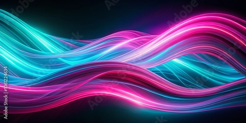 Neon Waves Pink and Cyan Abstract Background - Long Exposure Light Trails Creating a Vibrant and Dynamic Atmosphere for Modern Digital Art, Wallpapers, and Graphic Design Projects