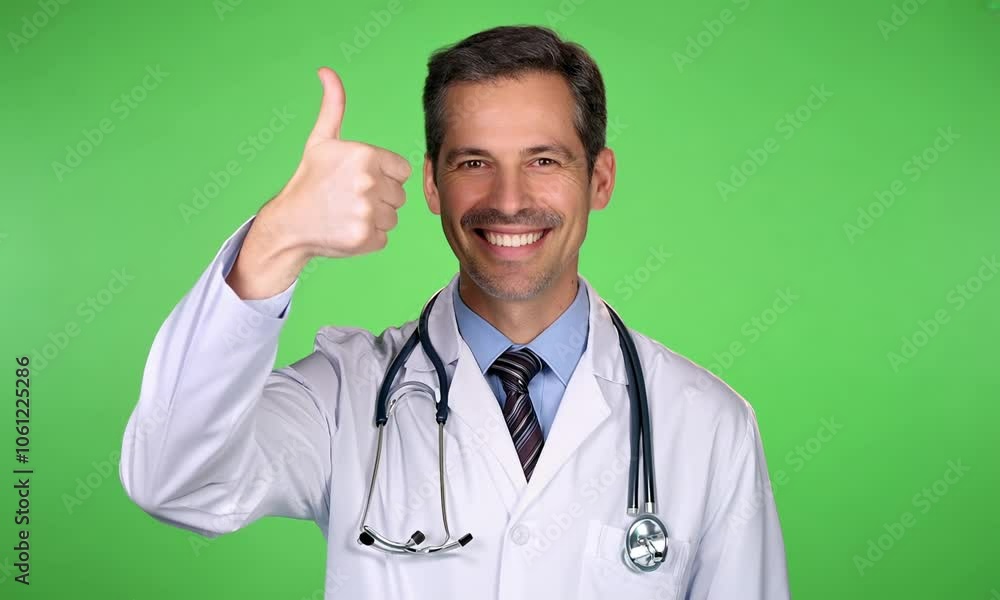 Doctor giving a thumbs-up gesture isolate on green screen background Doctor giving a thumbs-up gesture isolate on green screen background