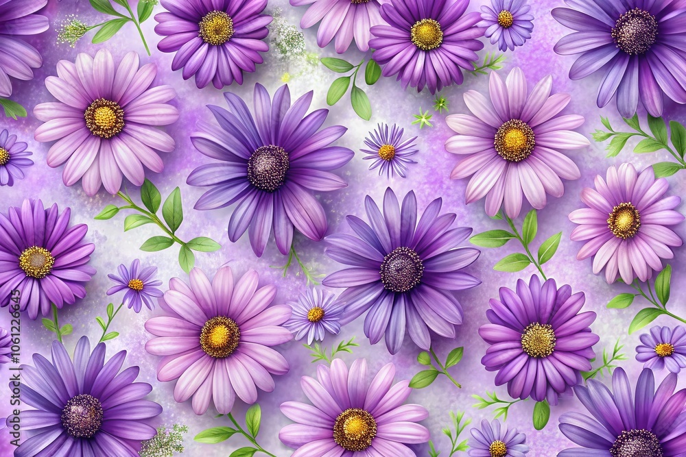 Fototapeta premium Purple Daisy Flower Watercolor Background - Cute Flower Seamless Pattern for Textiles, Wallpapers, and Stationery Designs