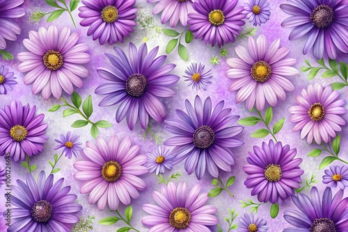 Purple Daisy Flower Watercolor Background - Cute Flower Seamless Pattern for Textiles, Wallpapers, and Stationery Designs