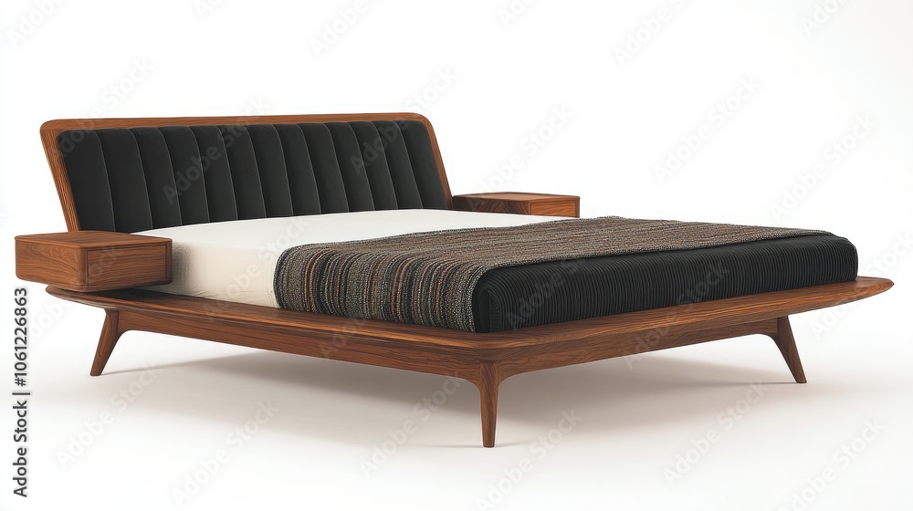 Modern Wooden Bed with Elegant Design and Accents Modern Wooden Bed with Elegant Design and Accents