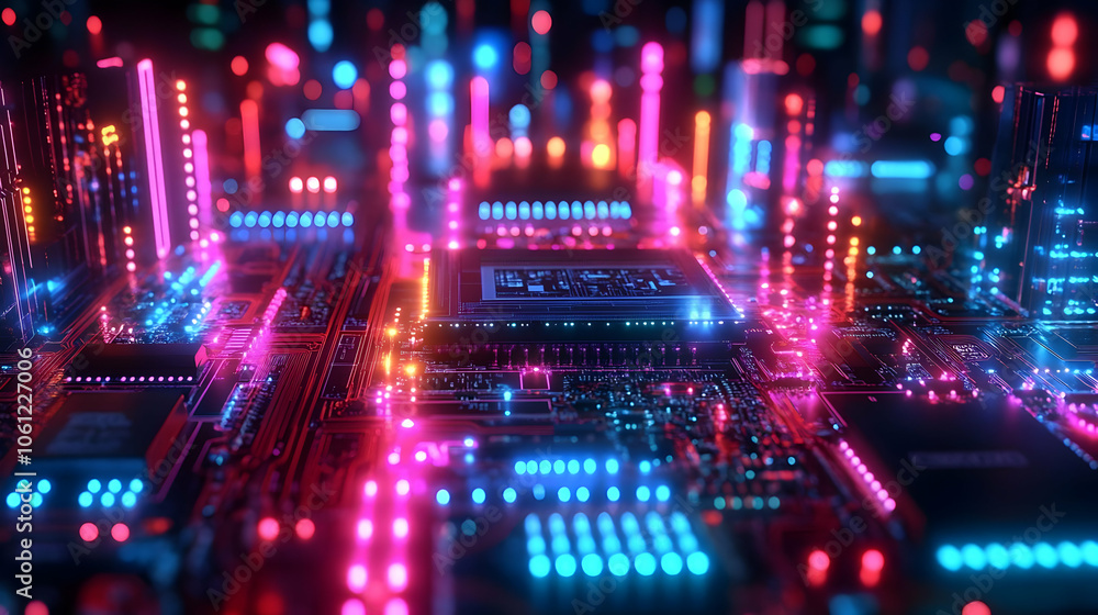 Neon Circuit Board 3D Illustration Neon Circuit Board 3D Illustration