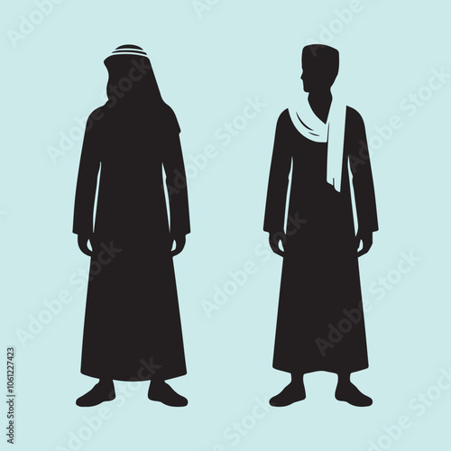 muslim arab man logo vector, muslim arab man silhouette vector icon black and white full body